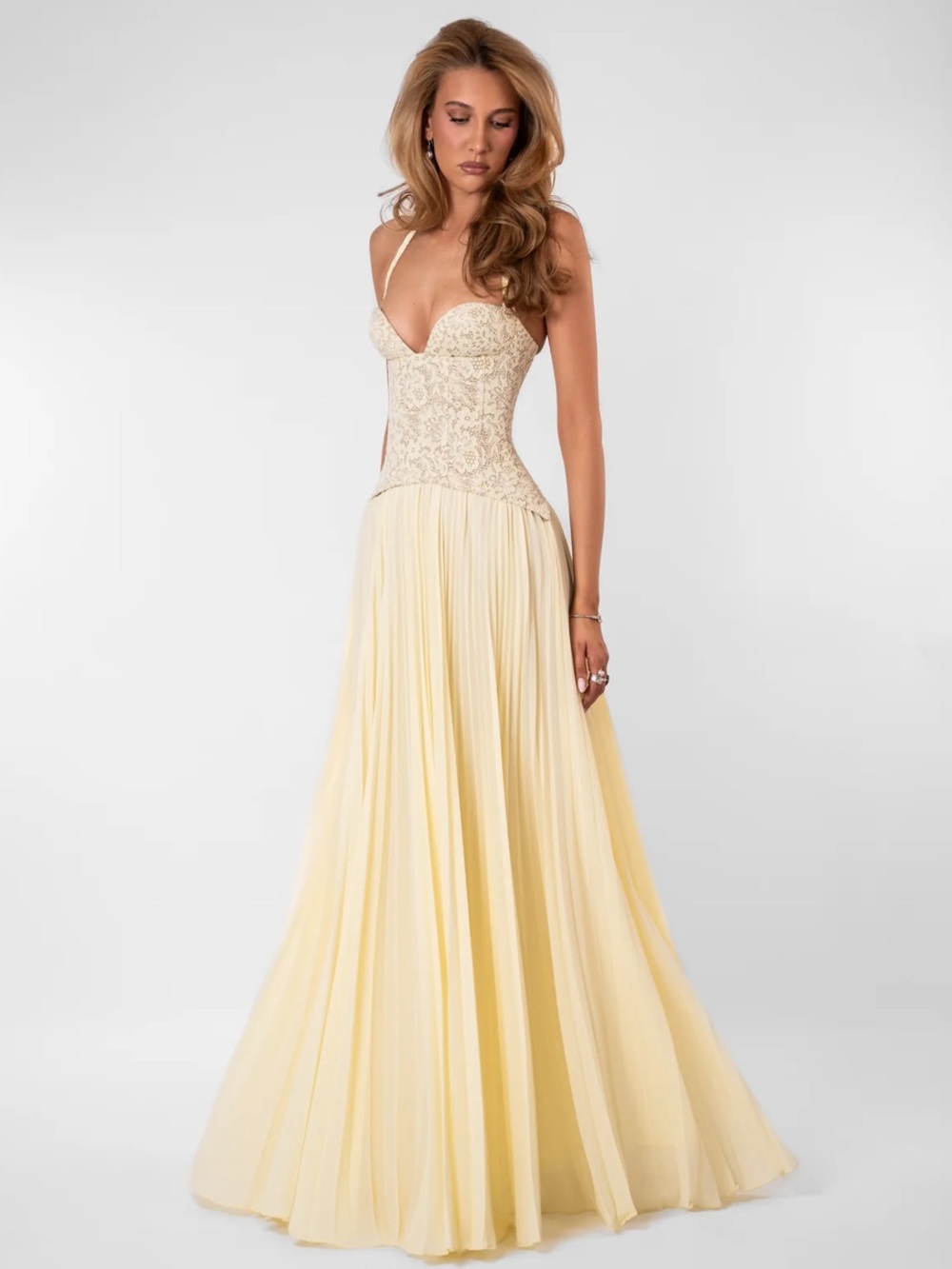 Fenity Gaia Lace Gown in Butter Yellow